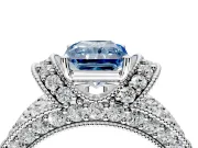 Pave Engagement Ring Setting for Fancy Blue Radiant Cut Center with Curved Accent Rows, Openwork and Prong Head in White Gold