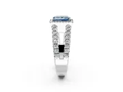 Halo Engagement Ring Setting for Fancy Blue Princess Cut Center with Wide-Open Pave Split Shank and Prong Head in Platinum