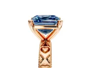 Solitaire Engagement Ring Setting for Fancy Blue Asscher Cut Center with XO Engraved Band and Prong Head in Rose Gold