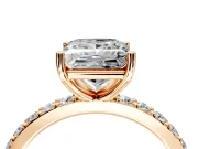 Solitaire Engagement Ring Setting for Princess Cut Center with Round Cut Pave Band and Prong Head in Rose Gold