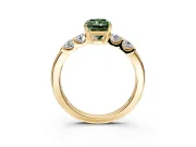 5 Stone Engagement Ring Setting for Fancy Green Radiant Cut Center with Plain Band and Prong Head in Yellow Gold