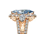 Halo Engagement Ring Setting for Fancy Blue Marquise Center with Two-Strand Split Shank and Prong Head in Rose Gold