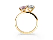 Fancy Pink Oval and Emerald Cut Lab-Grown Diamond Toi et Moi Engagement Ring with Prong-Set Stones in Yellow Gold