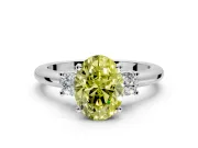 3 Stone Engagement Ring Setting for Fancy Yellow Oval Center with Wide Plain Band and Prong Head in Platinum