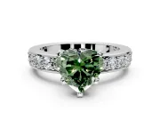 Solitaire Engagement Ring Setting for Fancy Green Heart-Shaped Center with Channel-Set Accents and Prong Head in Sterling Silver