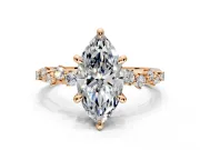Solitaire Engagement Ring Setting for Marquise Center with Trailing Leaf Accent Band and Prong Head in Rose Gold