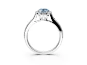 Halo Engagement Ring Setting for Fancy Blue Oval Center with Pave Accents, Heart Basket and Prong Head in Platinum