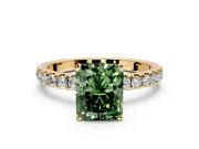 Open Basket Engagement Ring Setting for Fancy Green Radiant Cut Center with Pave Band and Prong Head in Yellow Gold