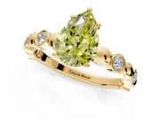 Solitaire Engagement Ring Setting for Fancy Yellow Pear-Shaped Center with Beaded Bezel Station Band and Prong Head in Yellow Gold