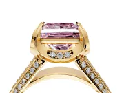 Solitaire Engagement Ring Setting for Fancy Pink Princess Cut Center with Accented Split Shank and Prong Head in Yellow Gold