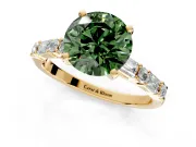 Baguette Engagement Ring Setting for Fancy Green Round Cut Center with Alternating Bar-Set Band and Prong Head in Yellow Gold