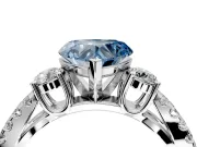3 Stone Engagement Ring Setting for Fancy Blue Heart-Shaped Center with Pave Split Shank and Prong Head in Sterling Silver
