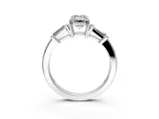 3 Stone Engagement Ring Setting for Emerald Cut Center with Baguette Accents and Prong Head in White Gold