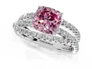 Solitaire Engagement Ring Setting for Fancy Pink Cushion Cut Center with Woven 3-Strand Pave Band and Prong Head in White Gold