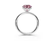 Low-Set Solitaire Engagement Ring Setting for Fancy Pink Round Cut Center with Thin Plain Band and Prong Head in White Gold