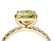 Solitaire Engagement Ring Setting for Fancy Yellow Princess Cut Center with Shared-Prong Accents and Prong Head in Yellow Gold