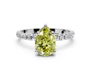 Solitaire Engagement Ring Setting for Fancy Yellow Pear-Shaped Center with Micro Pave Band and Prong Head in White Gold