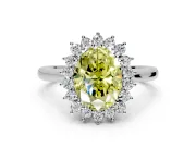 Starburst Halo Engagement Ring Setting for Fancy Yellow Oval Center with Thin Round-Wire Band and Prong Head in Platinum