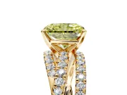 Solitaire Engagement Ring Setting for Fancy Yellow Radiant Cut Center with Woven 3-Strand Pave Band and Prong Head in Yellow Gold