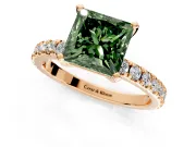 Solitaire Engagement Ring Setting for Fancy Green Princess Cut Center with Fine Pave Band and Claw Prong Head in Rose Gold