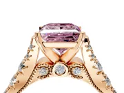 Solitaire Engagement Ring Setting for Fancy Pink Princess Cut Center with Pave Cathedral Shoulders and Prong Head in Rose Gold