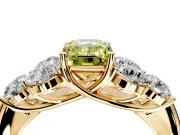 Cluster Engagement Ring Setting for Fancy Yellow Emerald Cut Center with Round Cut Accent Frame and Prong Head in Yellow Gold