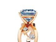 Solitaire Engagement Ring Setting for Fancy Blue Princess Cut Center with Criss-Cross Accent Band and Prong Head in Rose Gold