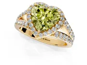 Halo Engagement Ring Setting for Fancy Yellow Heart-Shaped Center with Narrow Pave Split Shank and Prong Head in Yellow Gold