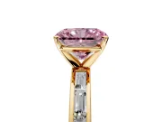 Solitaire Engagement Ring Setting for Fancy Pink Radiant Cut Center with Channel Baguette Band and Prong Head in Yellow Gold