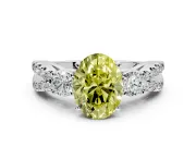 3 Stone Engagement Ring Setting for Fancy Yellow Oval Center with Pave Split Shank and Prong Head in Platinum