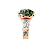 Bar-Set Engagement Ring Setting for Fancy Green Round Cut Center with Tapered Baguette Accents and Prong Head in Rose Gold