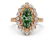 Milgrain Halo Engagement Ring Setting for Fancy Green Marquise Center with Bezel Point Accents and Prong Head in Rose Gold