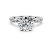 Solitaire Engagement Ring Setting for Round Cut Center with Fine Pave Band and Prong Head in Sterling Silver