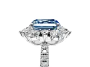 Floral Halo Engagement Ring Setting for Fancy Blue Asscher Cut Center with Pave Accents and Prong Head in Platinum