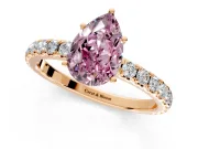 Solitaire Engagement Ring Setting for Fancy Pink Pear-Shaped Center with Large Accent Band and Prong Head in Rose Gold