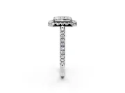 Pave Halo Engagement Ring Setting for Radiant Cut Center with Single Row Pave Band and Prong Head in Sterling Silver