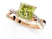 Solitaire Engagement Ring Setting for Fancy Yellow Princess Cut Center with Half-Pave Crossover Band and Prong Head in Rose Gold