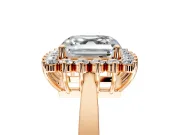 Starburst Halo Engagement Ring Setting for Asscher Cut Center with Flat Cathedral Band and Prong Head in Rose Gold