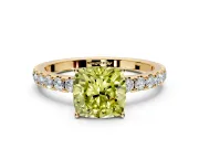 Solitaire Engagement Ring Setting for Fancy Yellow Cushion Cut Center with Large Accent Band and Prong Head in Yellow Gold