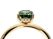 Hidden Halo Engagement Ring Setting for Fancy Green Emerald Cut Center with Thin Round-Wire Band and Prong Head in Yellow Gold