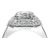 Halo Engagement Ring Setting for Asscher Cut Center with Plain Tapered Band and Prong Head in Platinum