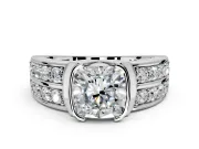Bezel Engagement Ring Setting for Cushion Cut Center with Wide Channel-Set Band and Bezel Head in Sterling Silver