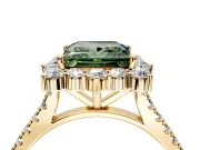 Halo Engagement Ring Setting for Fancy Green Princess Cut Center with Single-Row Pave, Open Basket and Prong Head in Yellow Gold