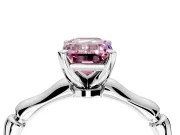 Solitaire Engagement Ring Setting for Fancy Pink Emerald Cut Center with Bamboo Band and Prong Head in Sterling Silver