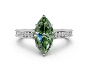 Solitaire Engagement Ring Setting for Fancy Green Marquise Center with Engraved Pave Band and Prong Head in Platinum