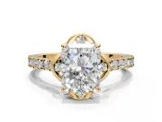 Floral Engagement Ring Setting for Radiant Cut Center with Pave Band and Floral Prong Head in Yellow Gold