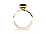 Solitaire Engagement Ring Setting for Fancy Green Asscher Cut Center with Fine Pave Narrow Band and Prong Head in Yellow Gold
