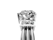 Solitaire Engagement Ring Setting for Heart-Shaped Center with Grooved Bar Accent Band and Prong Head in Platinum