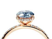 Hidden Halo Engagement Ring Setting for Fancy Blue Oval Center with Pave Band and Prong Head in Rose Gold