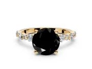 Solitaire Engagement Ring Setting for Fancy Black Round Cut Center with Alternating Size Accents and Prong Head in Yellow Gold